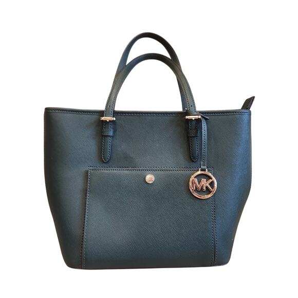 Michael Kors Emerald Green Leather Purse EUC Size Pockets And Built In Wallet Md - Picture 1 of 7